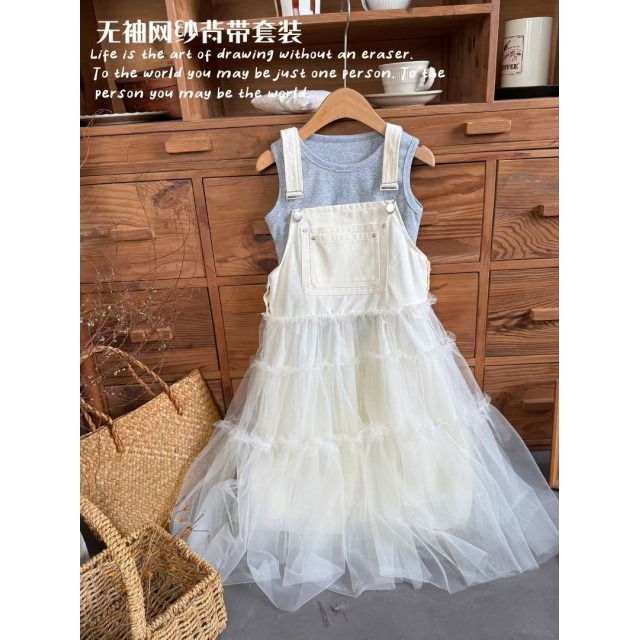 質感牛仔拼接紗裙套組