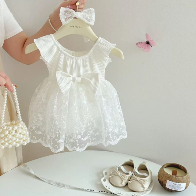 純白蕾絲公主連體紗裙（贈髮飾）