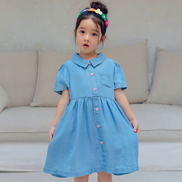 甜心牛仔翻領洋裝
