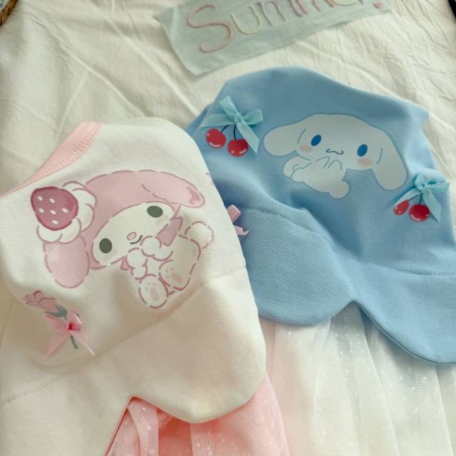 卡通點點拼接裙