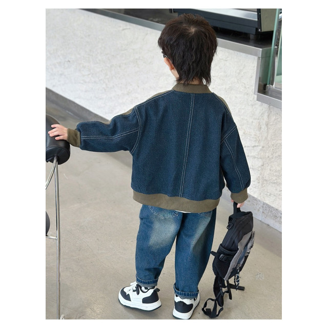 炸街拼接牛仔外套/褲子套組