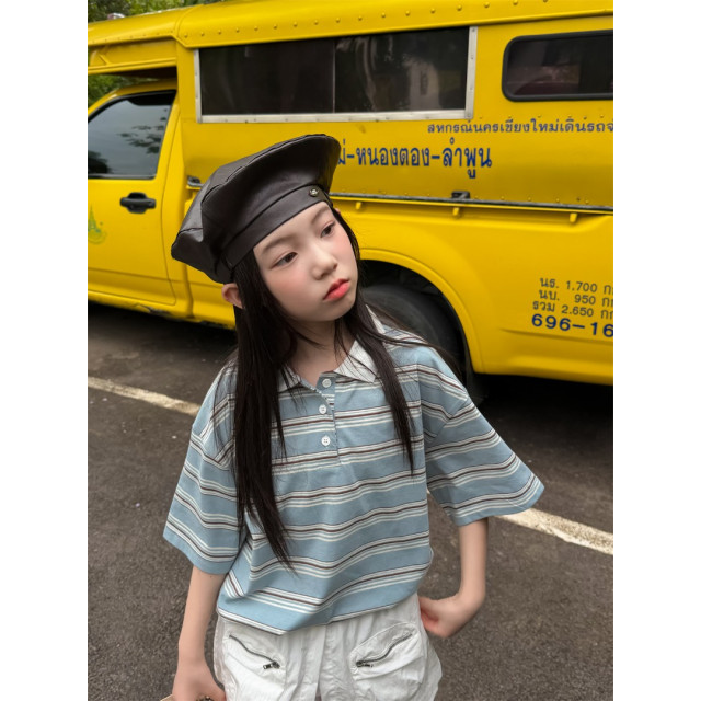 韓系條紋親子POLO上衣
