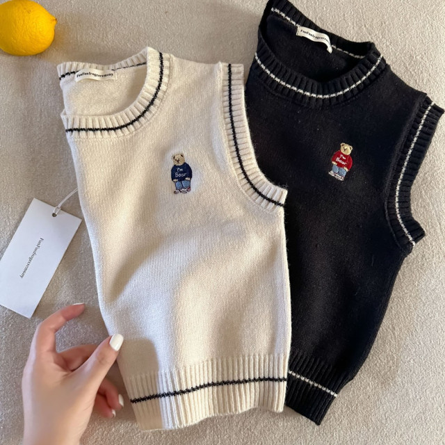 小熊刺繡針織背心