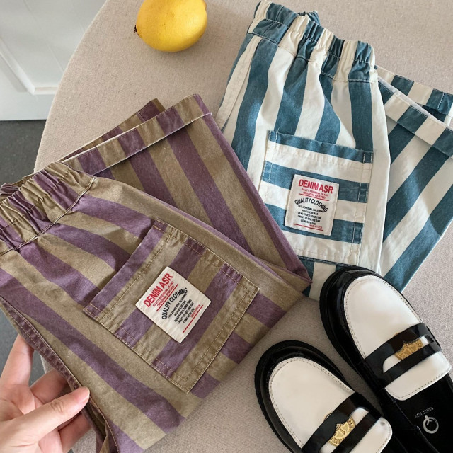 復古條紋寬鬆休閒長褲