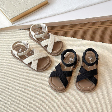 交叉彈力軟底涼鞋