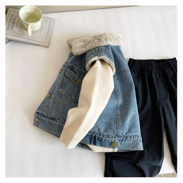 型男加絨牛仔背心