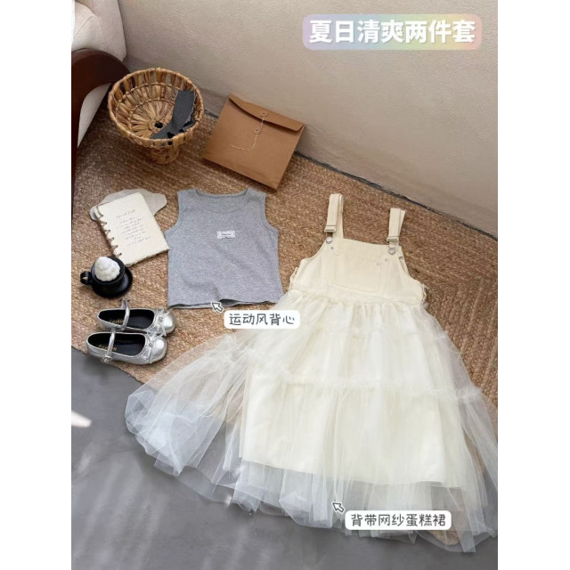 質感牛仔拼接紗裙套組