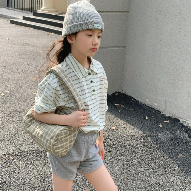 韓系條紋翻領Polo上衣