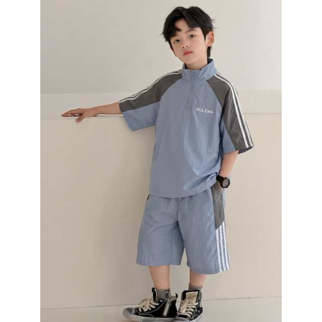 炸街立領拼色套裝