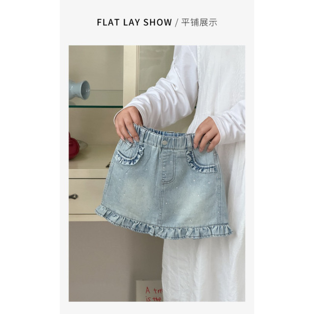 噴白滿鑽荷葉邊褲裙
