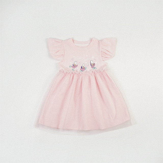 可愛牡蠣拼接紗洋裝