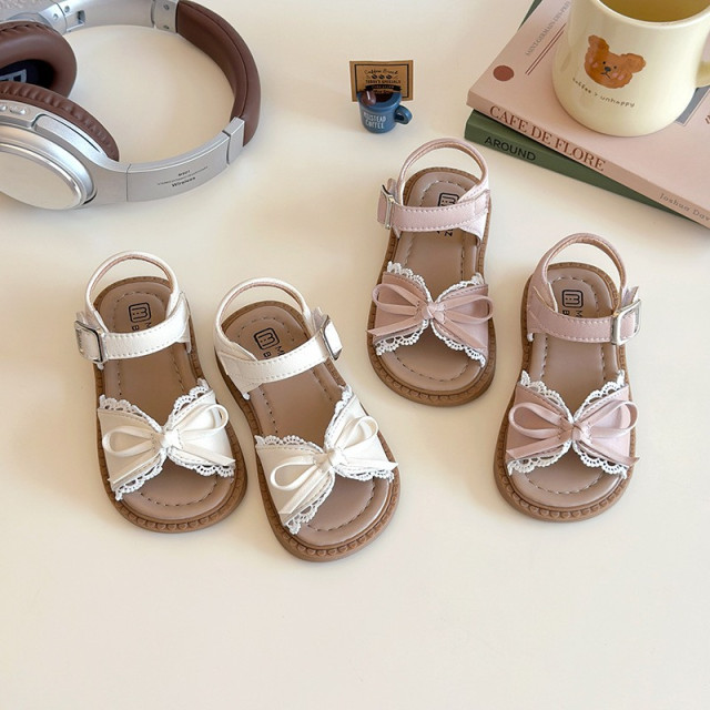 蝴蝶結蕾絲公主涼鞋