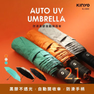 【KINYO】21吋防滑黑膠自動晴雨傘