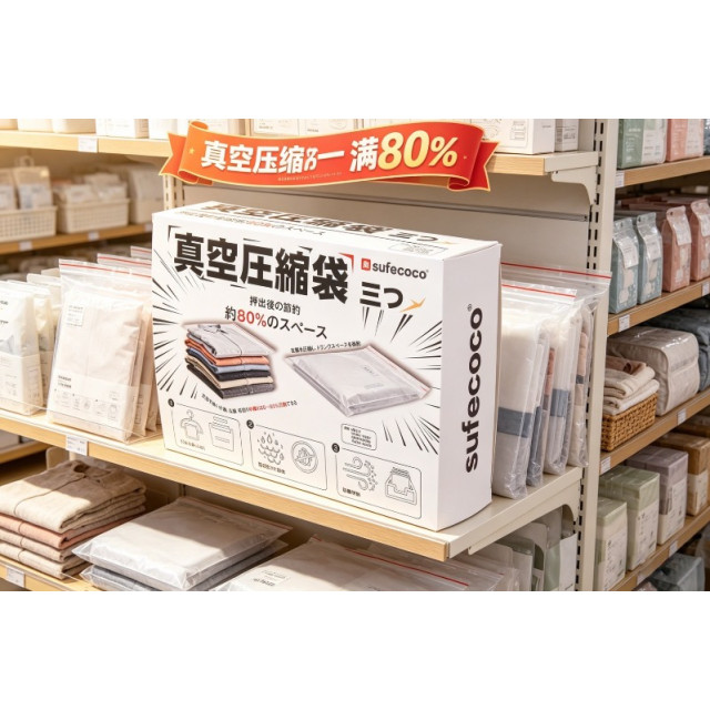 日本 sufecoco 專利真空壓縮收納袋 3入組
